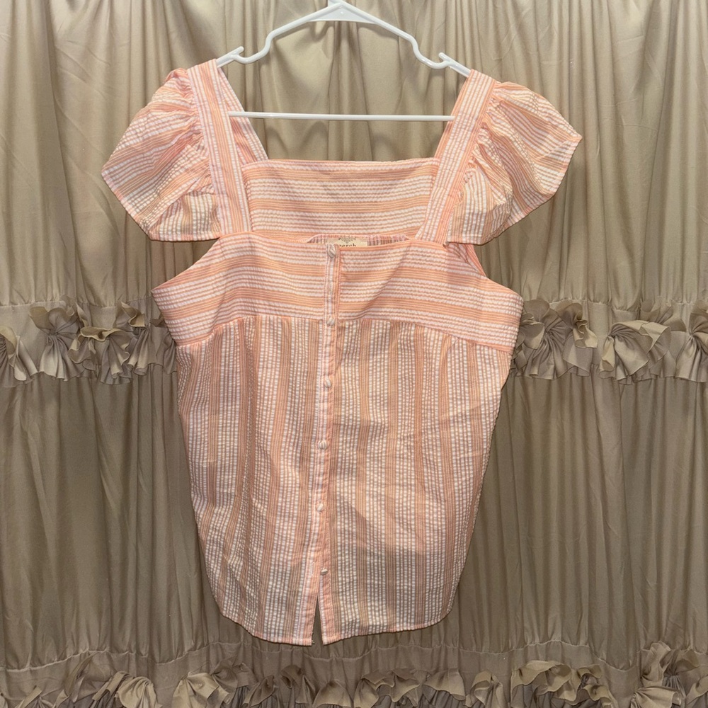 Striped Peach Button-Up Women's Top